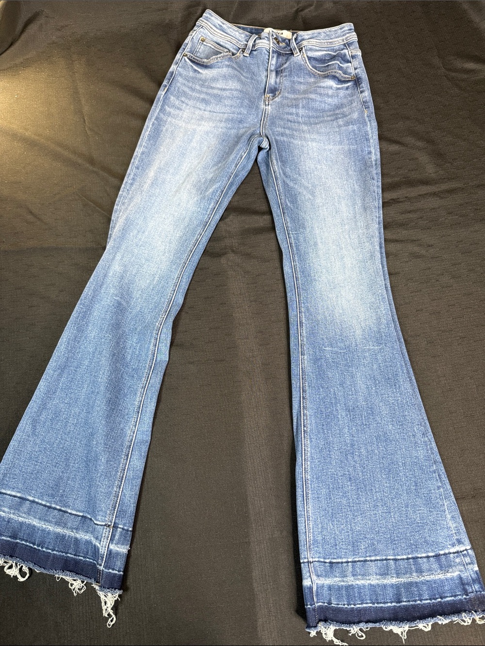 High-Rise Light Blue Flare Jeans with Raw Hem Size 28 Length 34 Tall